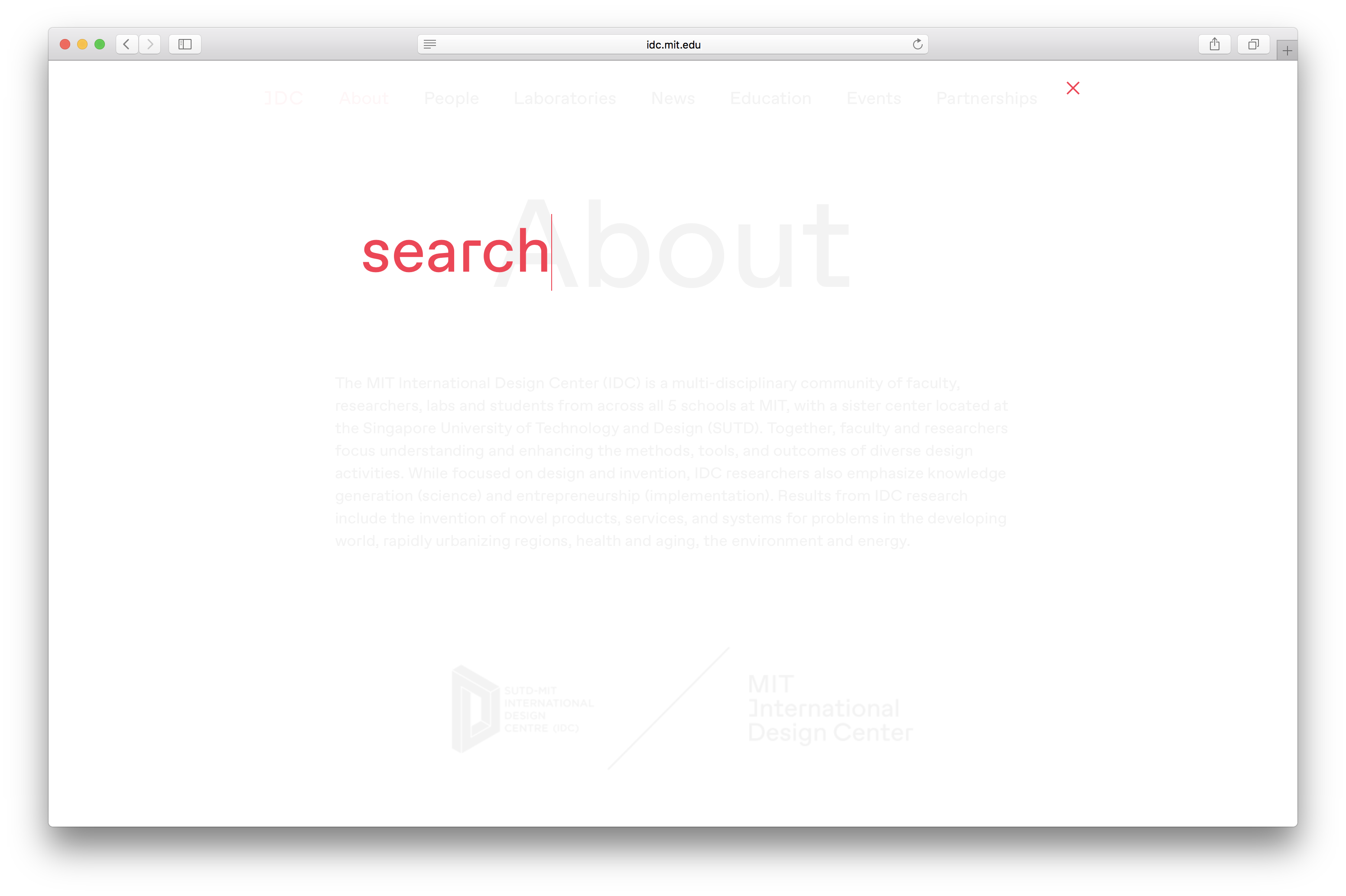 Full-screen search user interface